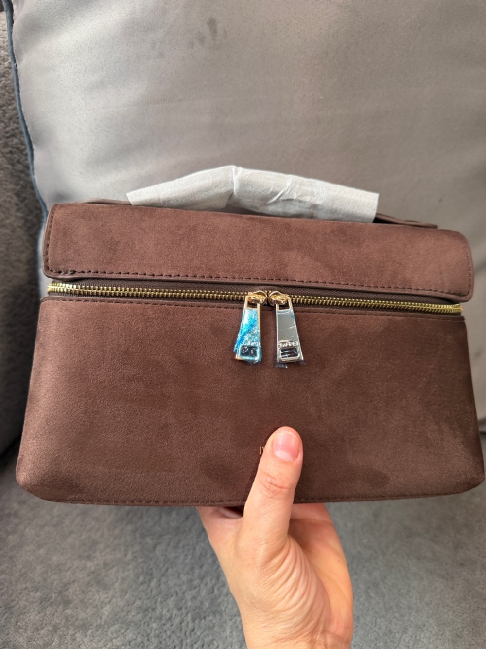 Brown Suede Travel Toiletry Bag